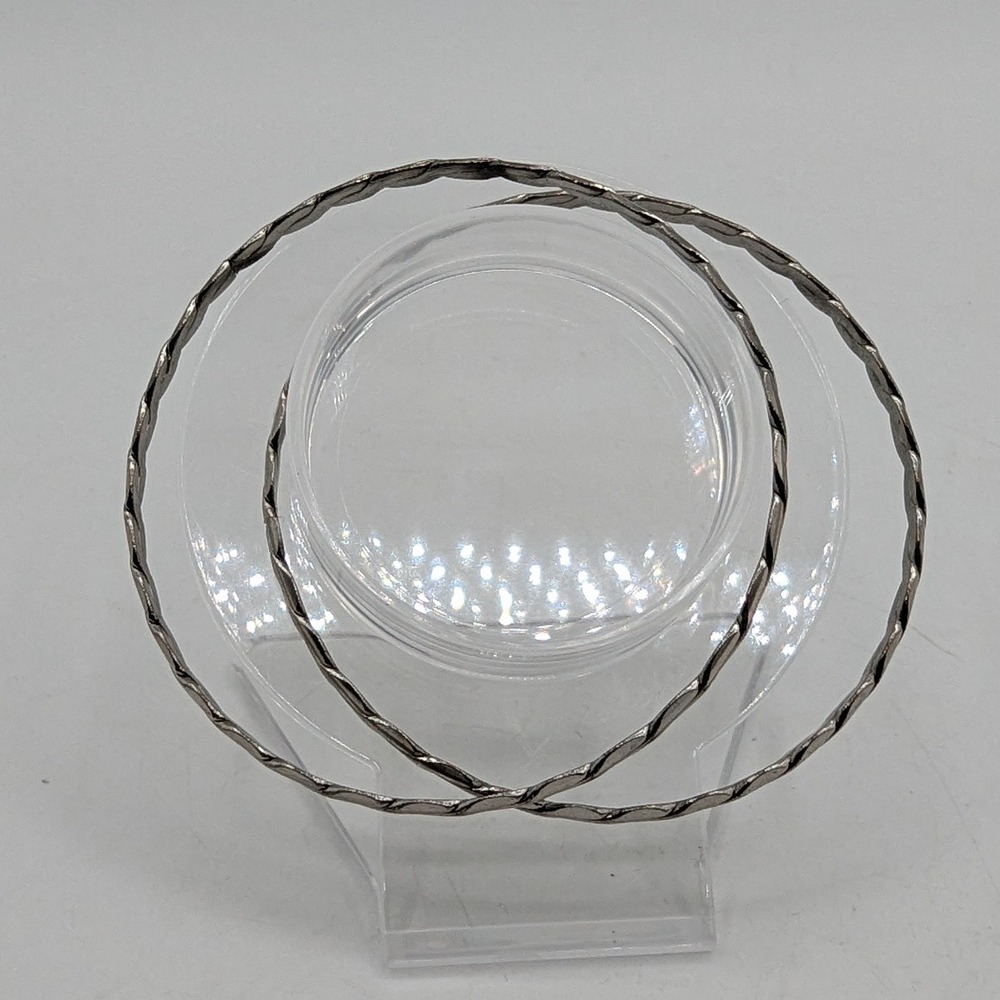 Vintage Silver Tone Twisted Rope Bangle Bracelets Set of 2 Textured Stackable